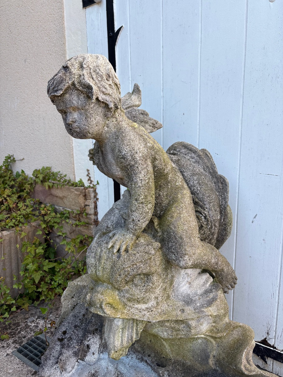 Fontaine bassin enfant chevauchant un poisson -photo-3