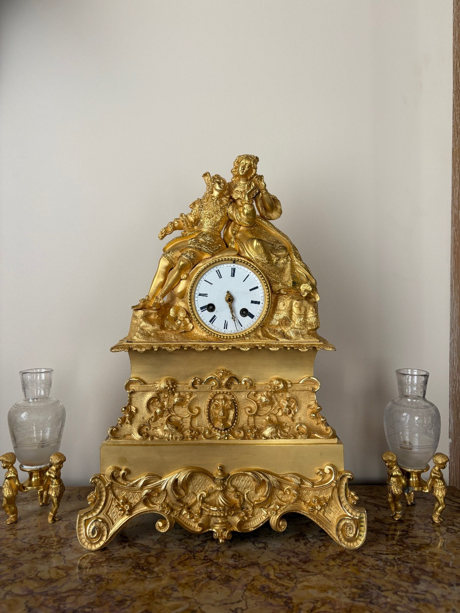 Pendule Louis XIV et Marie Thérèse d’Autriche époque Restauration -photo-2