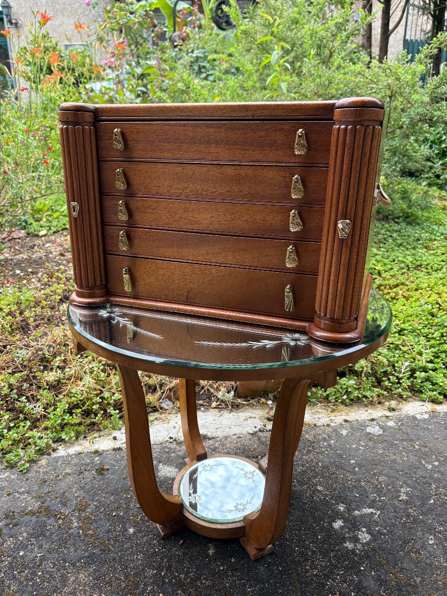 Coffret de rangement /argentier Art Déco en acajou -photo-4