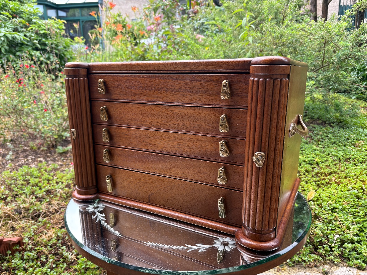Coffret de rangement /argentier Art Déco en acajou 