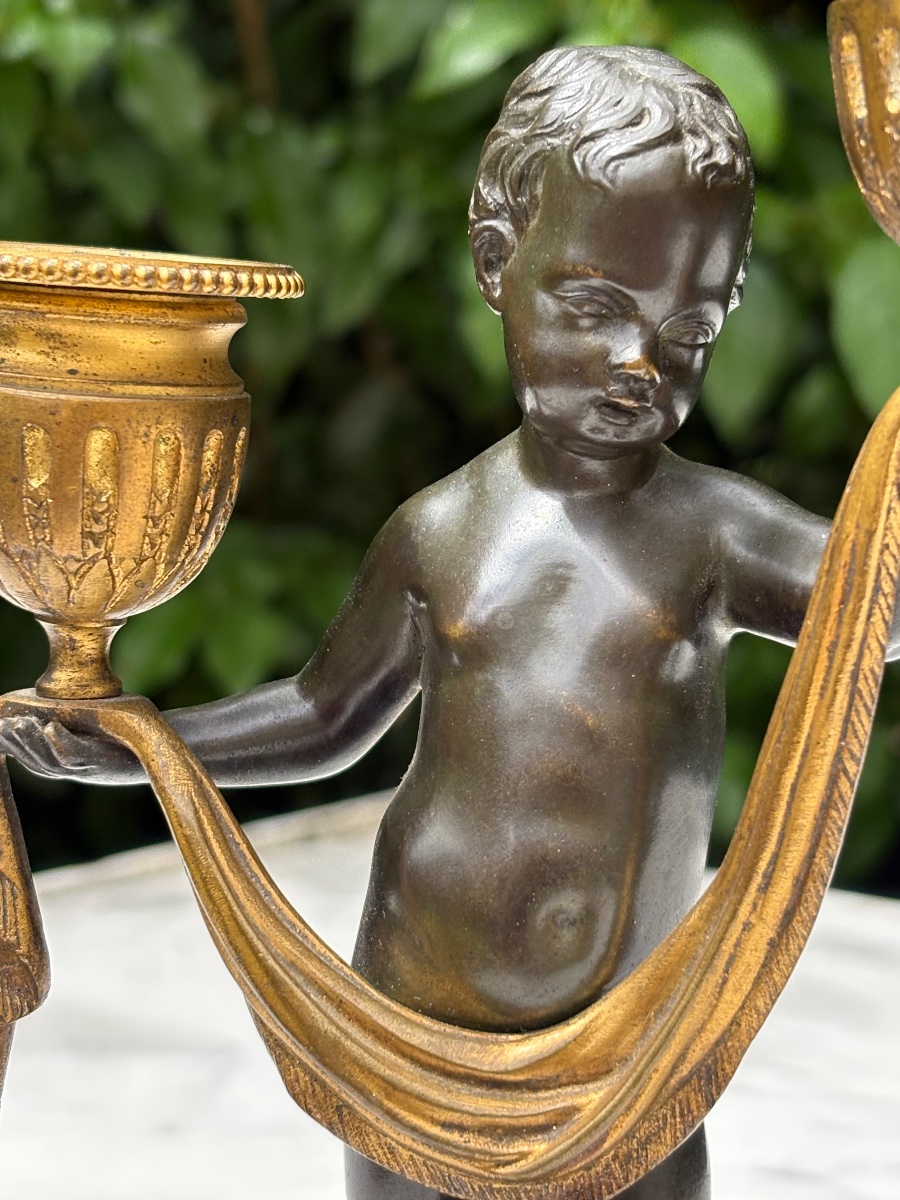 Pair Of Candlesticks With Cherubs, Cast By Susse-photo-2
