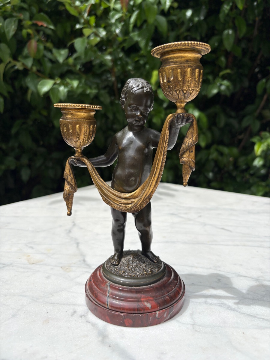 Pair Of Candlesticks With Cherubs, Cast By Susse-photo-3