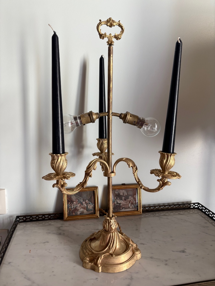 Lampe bouillotte Louis XV à décor floral -photo-1