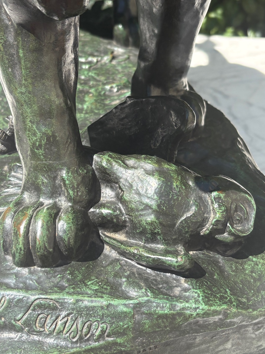 Sculpture lion debout bronze par Alfred-Désiré Lanson-photo-2
