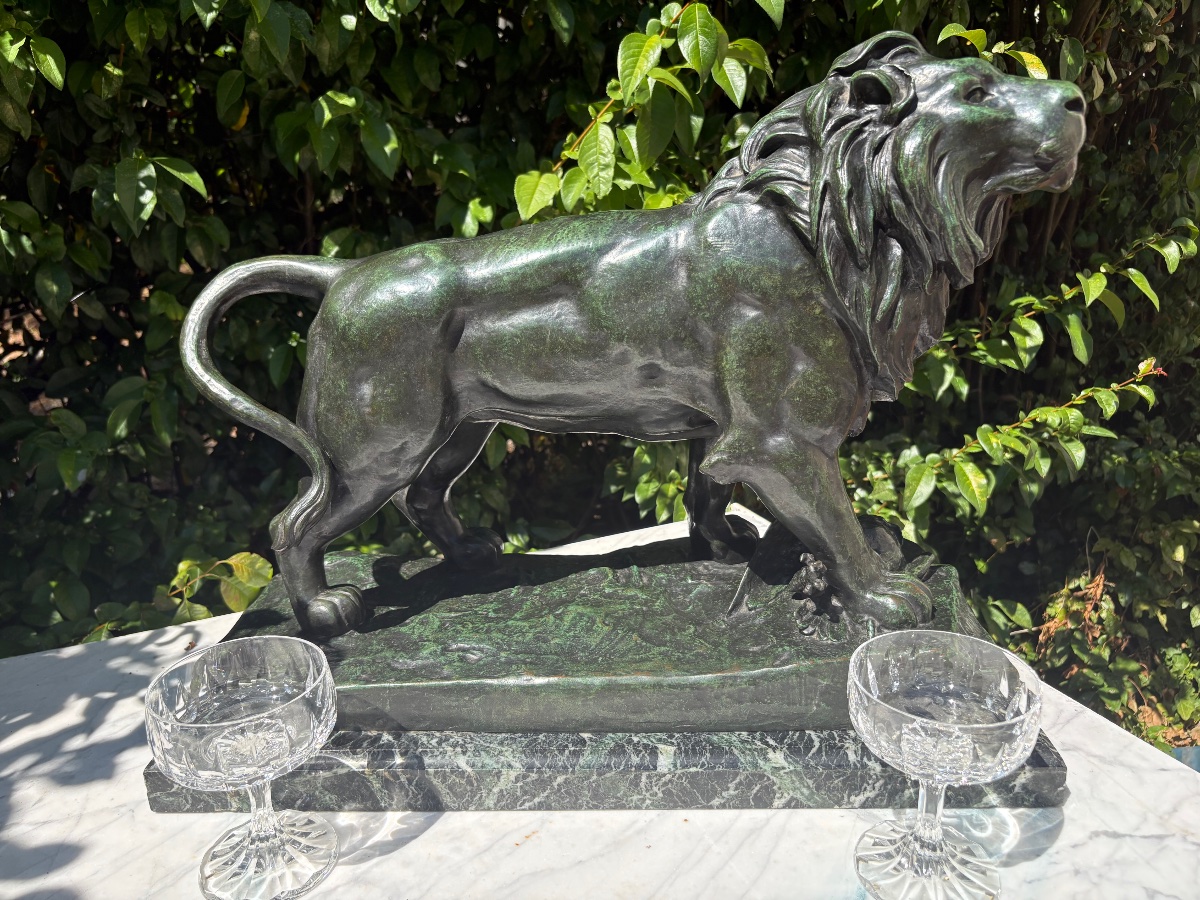 Sculpture lion debout bronze par Alfred-Désiré Lanson-photo-2