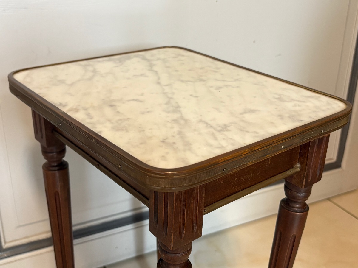 Tables gigogne Louis XVI en acajou et marbre de Carrare -photo-2