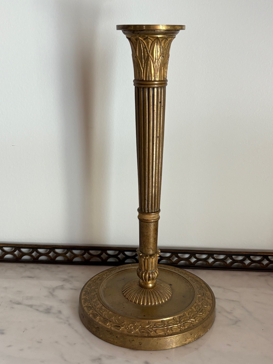 Claude Galle, Pair Of Quiver-shaped Candlesticks In Gilded Bronze -photo-2