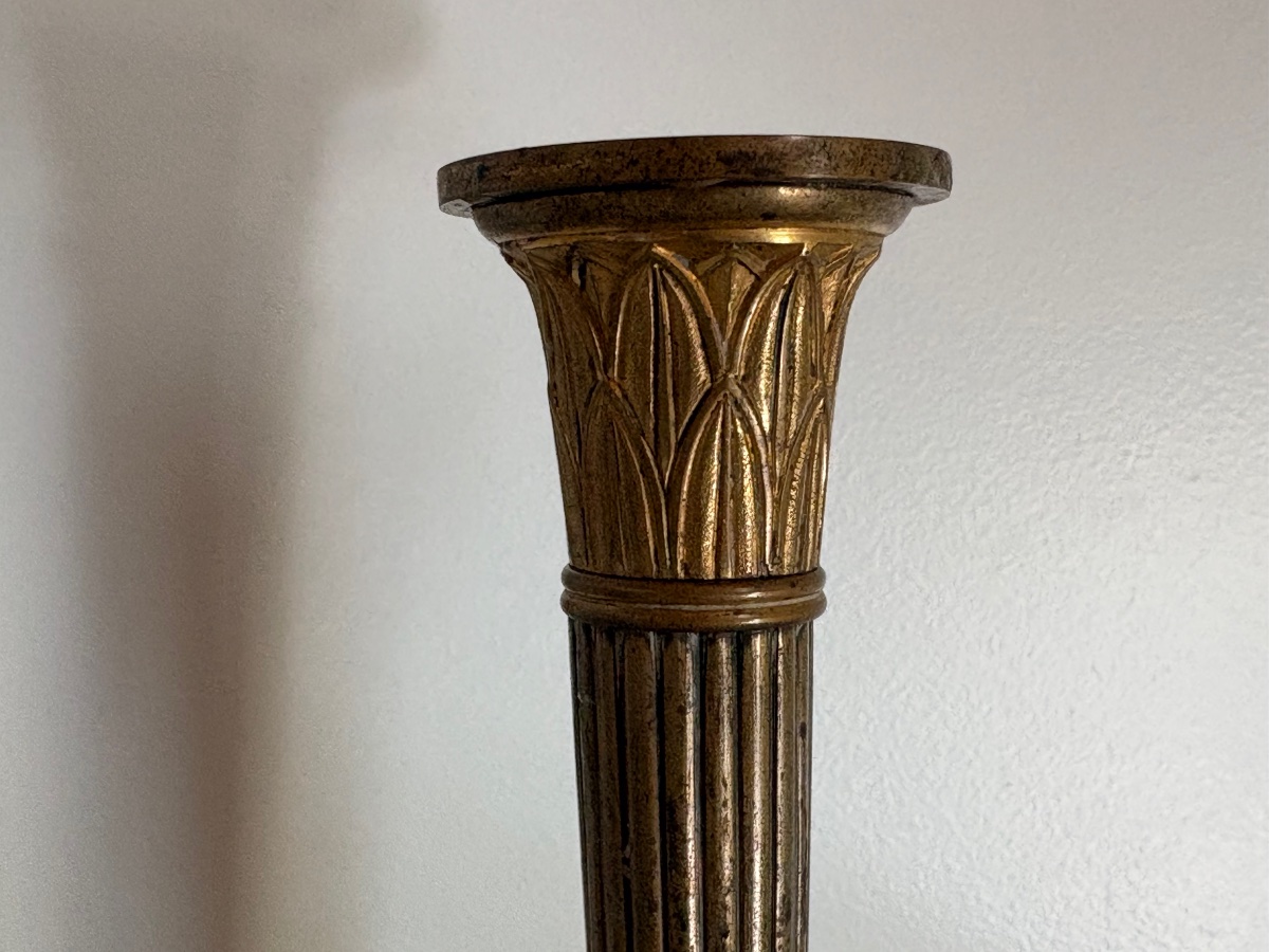 Claude Galle, Pair Of Quiver-shaped Candlesticks In Gilded Bronze -photo-1