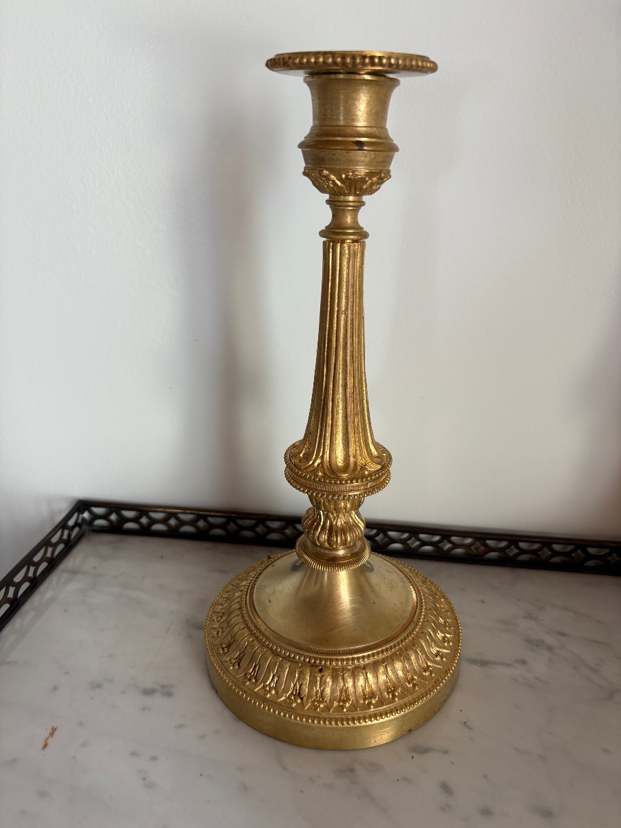 Pair Of Louis XVI Candlesticks In Gilded Bronze -photo-3