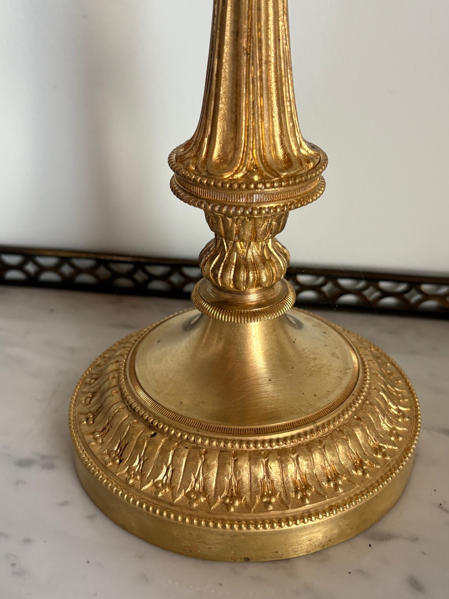 Pair Of Louis XVI Candlesticks In Gilded Bronze -photo-4