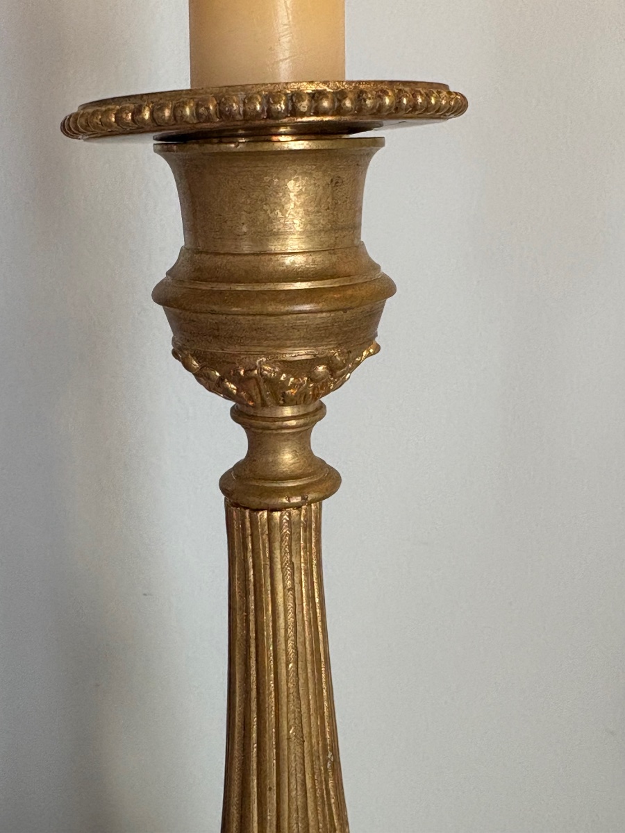 Pair Of Louis XVI Candlesticks In Gilded Bronze -photo-1