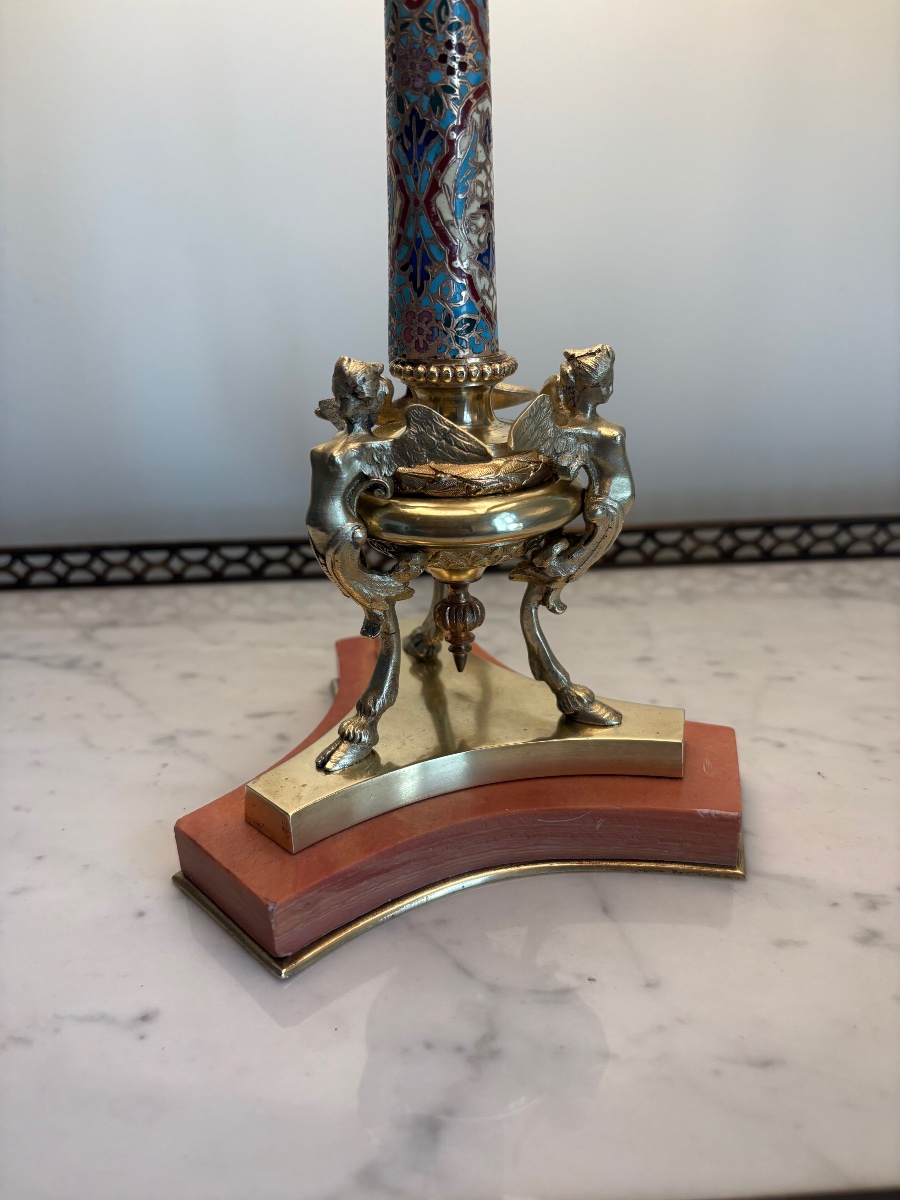 Lampe bronze doré athénienne émaux cloisonnés -photo-2