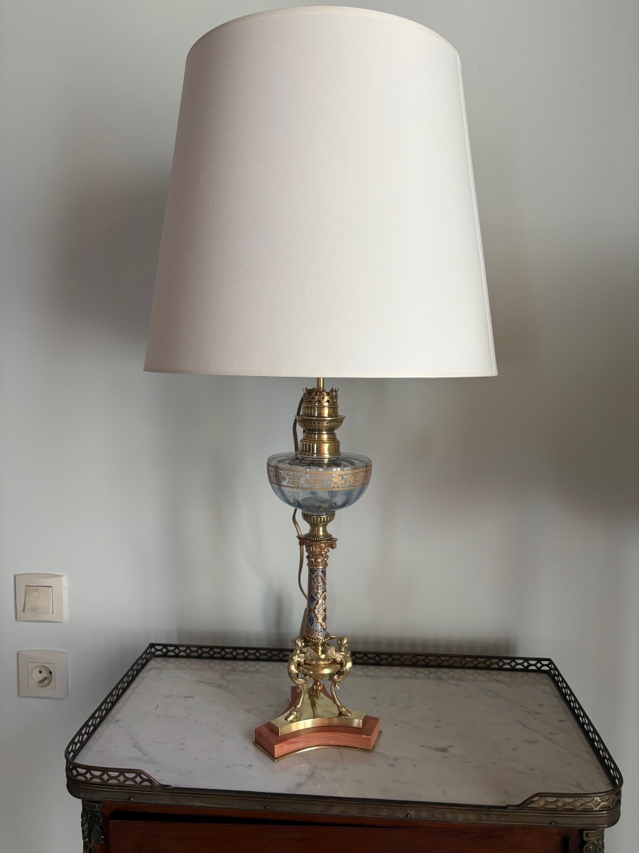Lampe bronze doré athénienne émaux cloisonnés -photo-3
