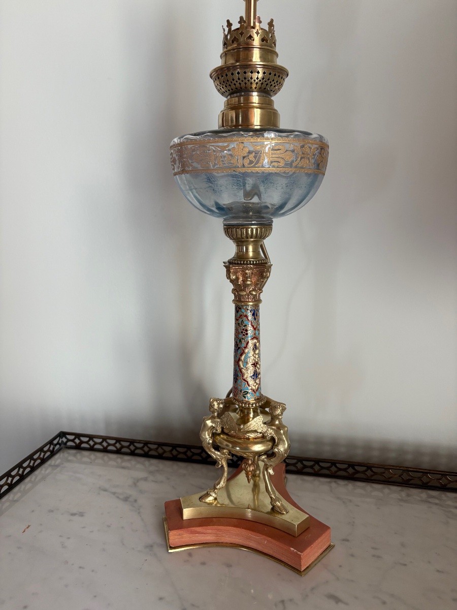 Lampe bronze doré athénienne émaux cloisonnés -photo-1