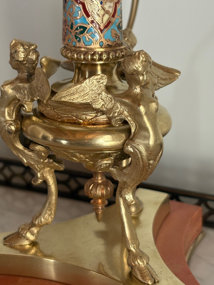 Lampe bronze doré athénienne émaux cloisonnés -photo-2