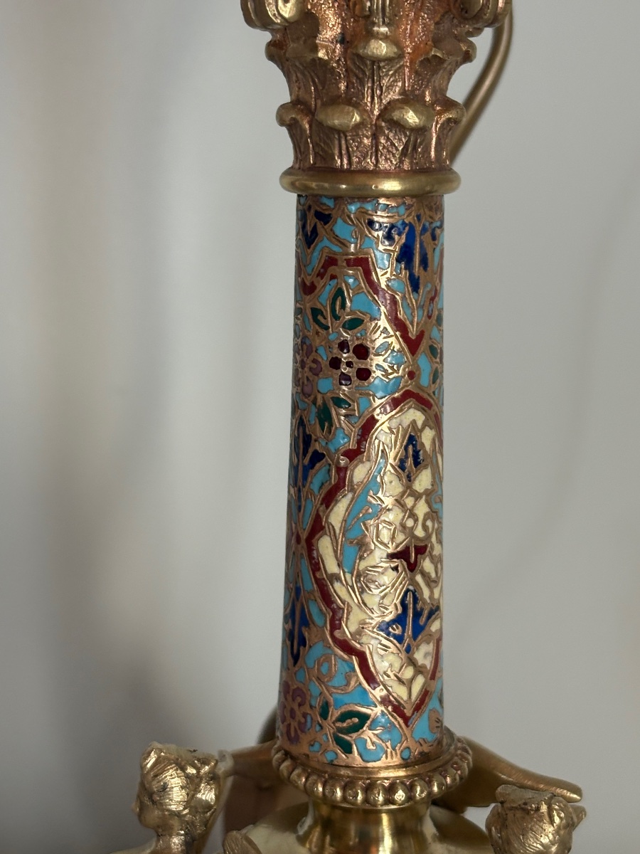 Lampe bronze doré athénienne émaux cloisonnés -photo-3