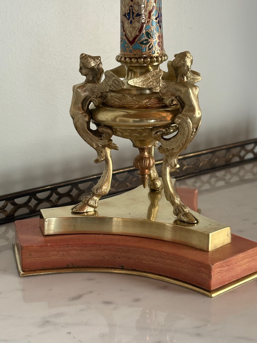 Lampe bronze doré athénienne émaux cloisonnés -photo-4