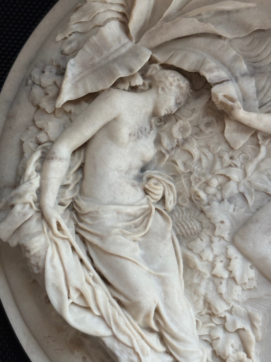 High-relief Marble Medallion Titled "oberon And Titania"-photo-3