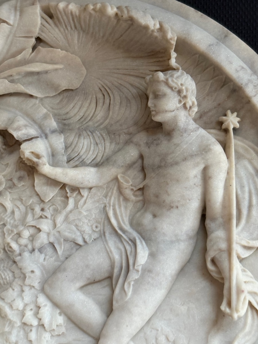 High-relief Marble Medallion Titled "oberon And Titania"-photo-4