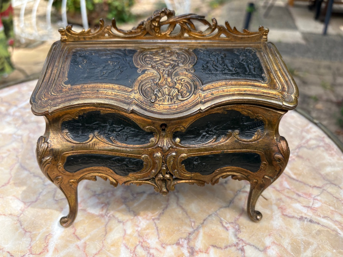 Louis XV-style Bronze Chest In The Shape Of A Scribe's Desk 