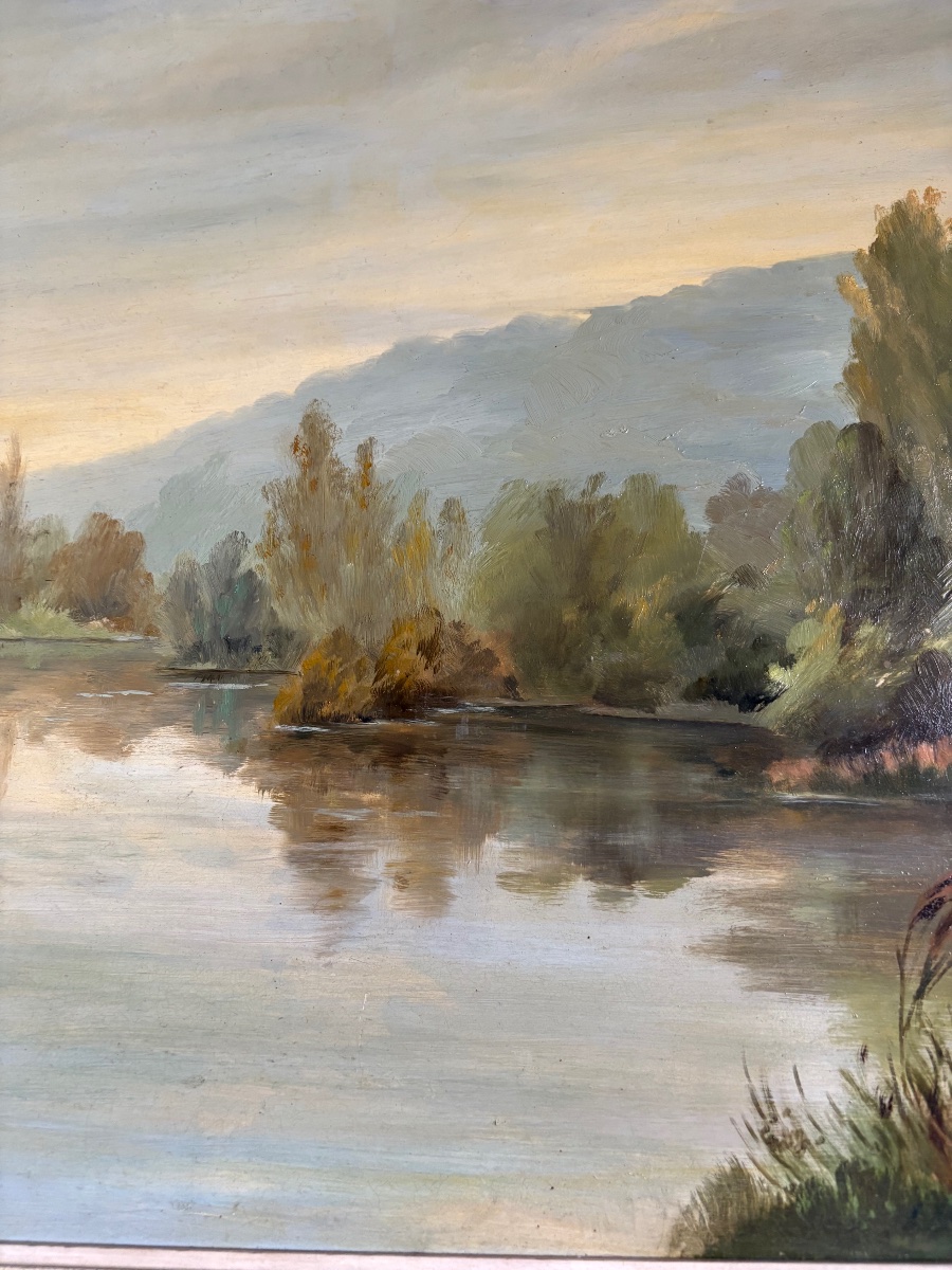 Paysage franc-comtois huile sur panneau XXe-photo-2