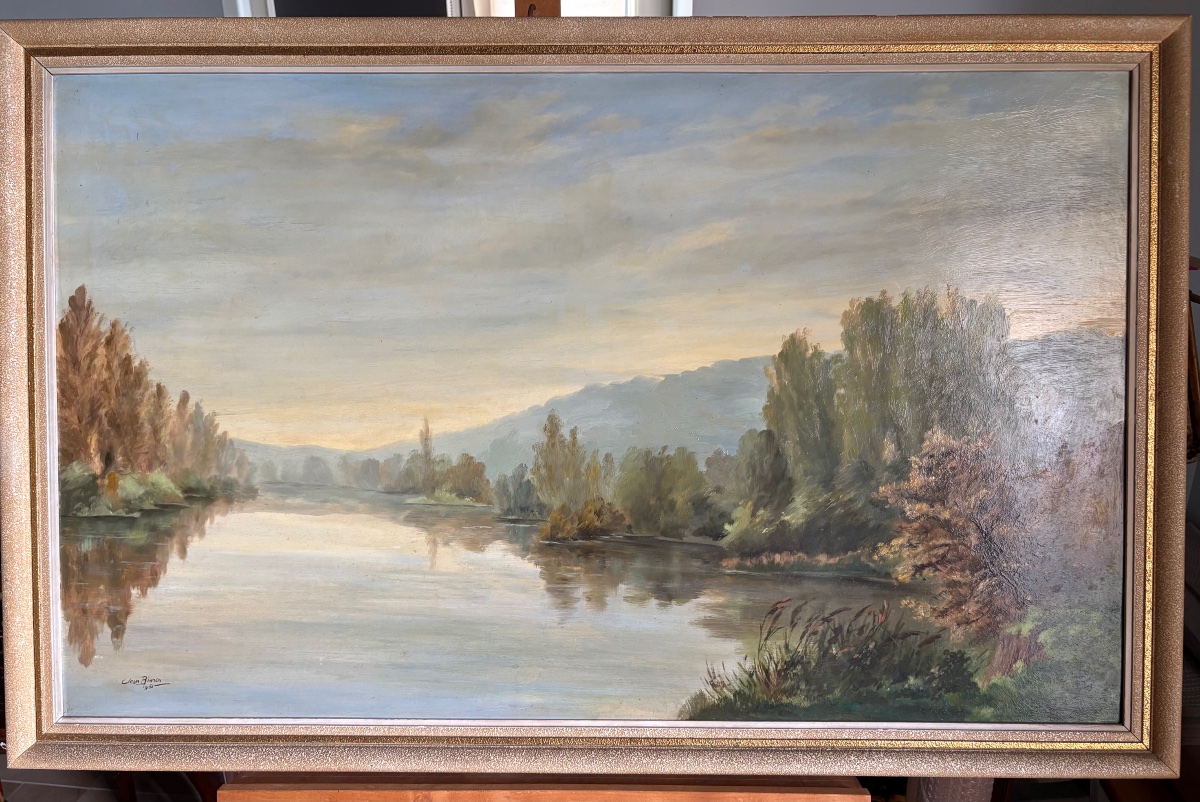 Paysage franc-comtois huile sur panneau XXe-photo-1