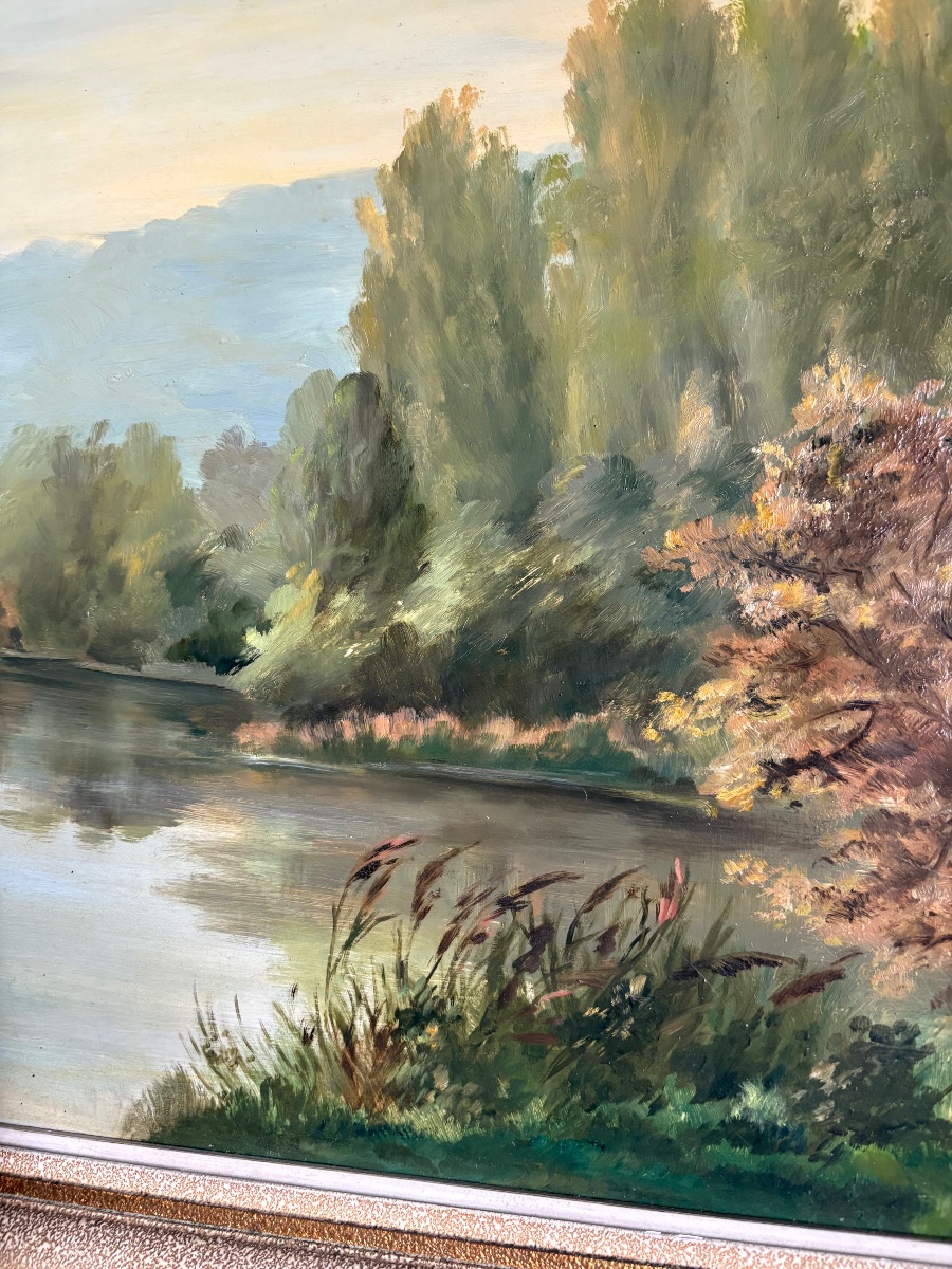 Paysage franc-comtois huile sur panneau XXe-photo-2