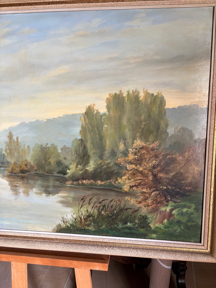 Paysage franc-comtois huile sur panneau XXe-photo-3