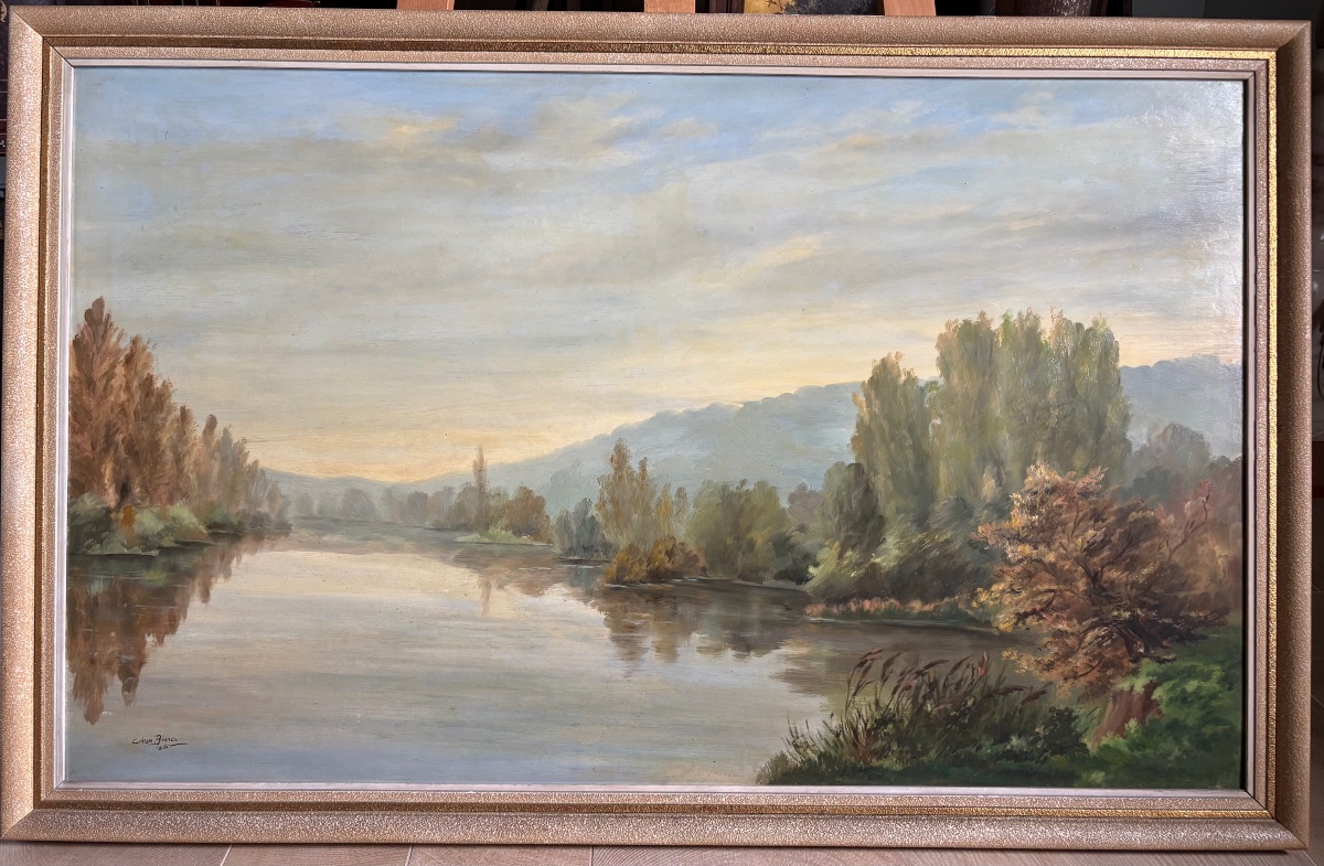 Paysage franc-comtois huile sur panneau XXe