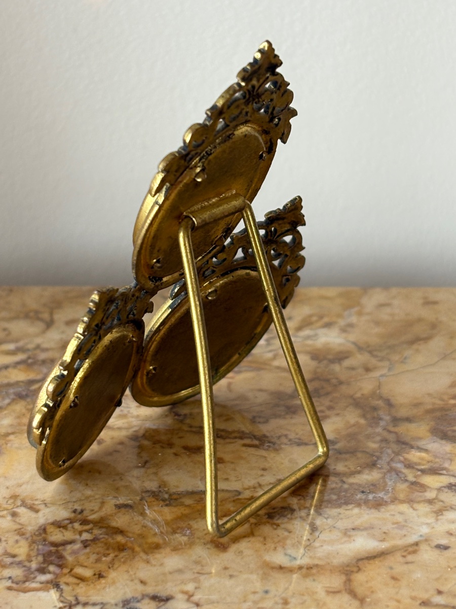 Cadre médaillons triptyque en bronze doré -photo-4