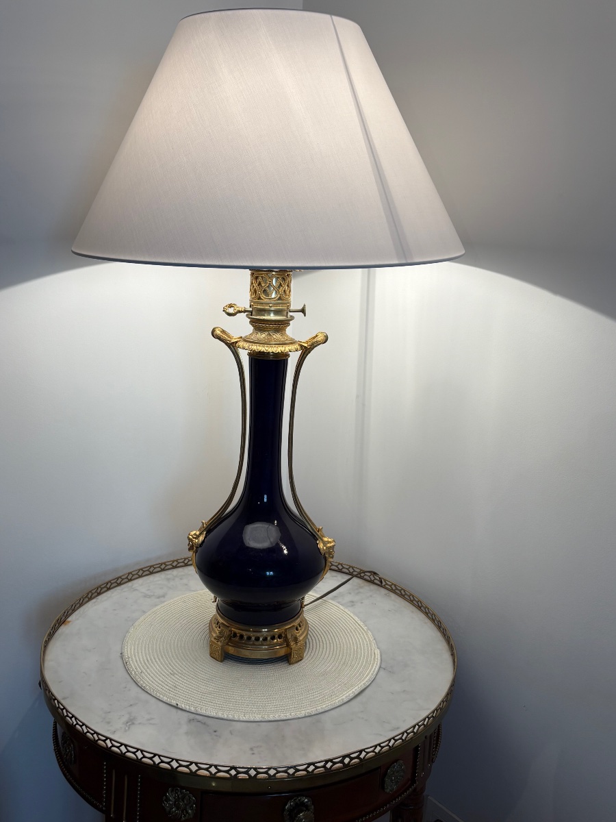 Large Sèvres Lamp With Gilded Bronze Frame 