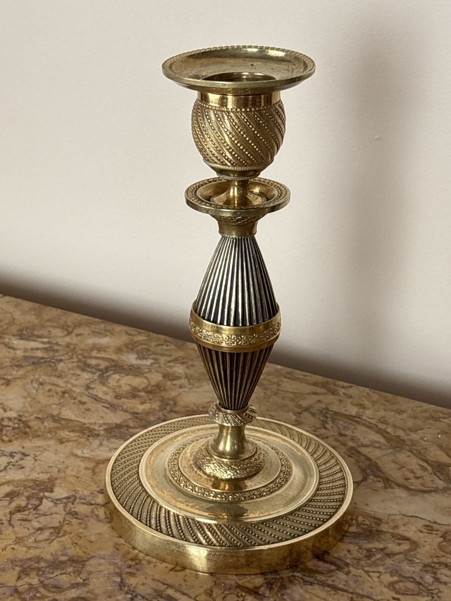 Bougeoirs Empire bronze doré -photo-3