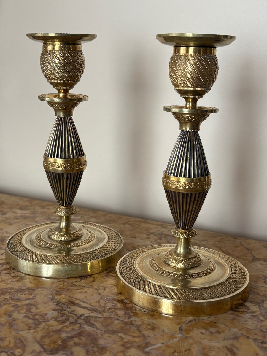 Bougeoirs Empire bronze doré 