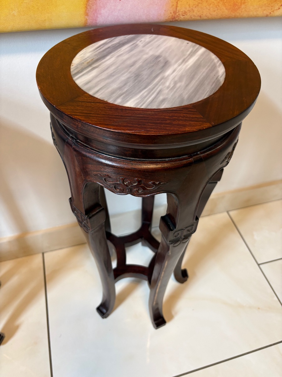 Pair Of Asian Rosewood Stools -photo-2