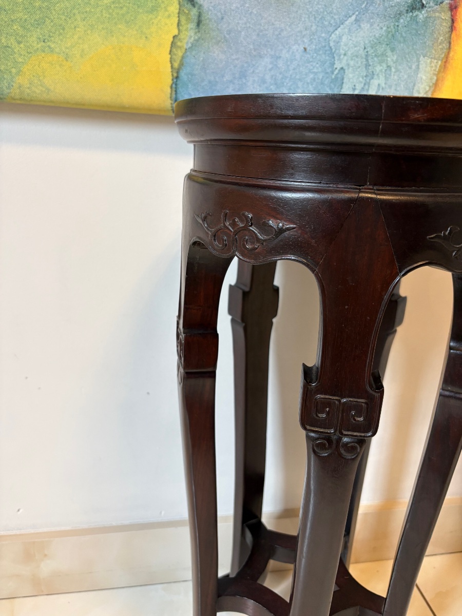 Pair Of Asian Rosewood Stools -photo-2