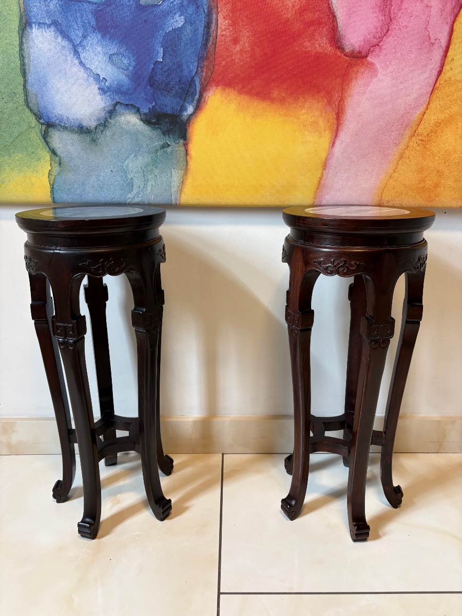 Pair Of Asian Rosewood Stools 