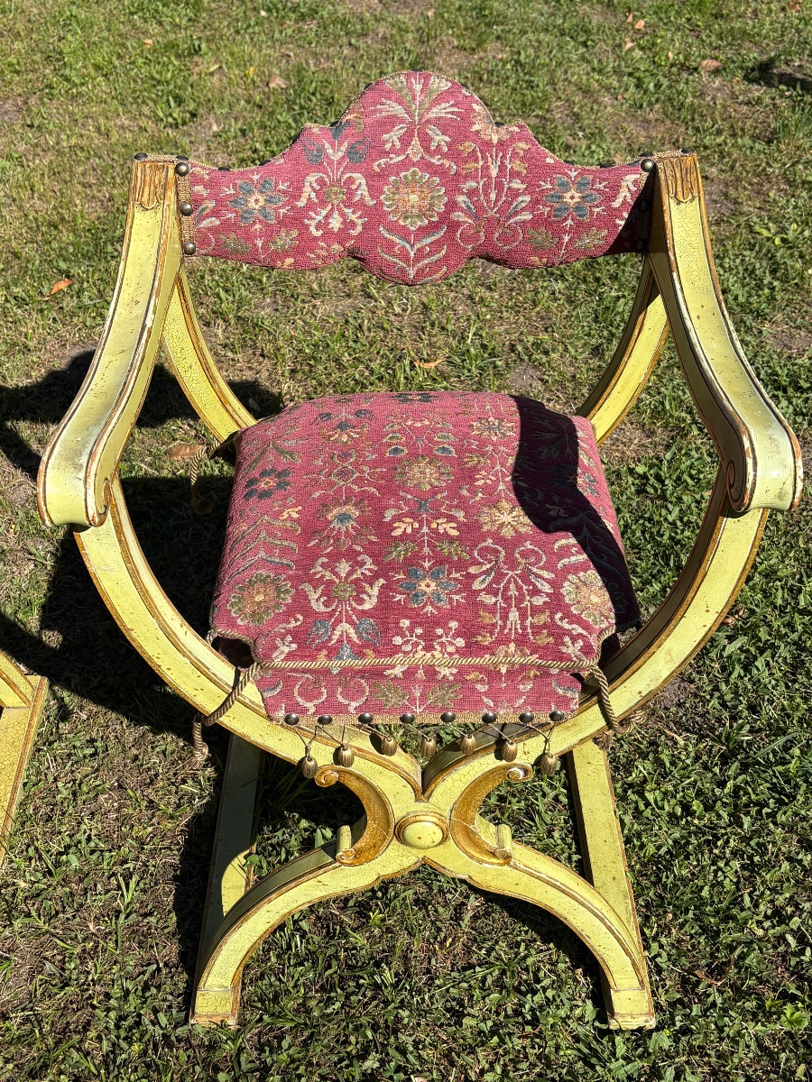 Pair Of Italian Armchairs Made Of Painted Wood Accented With Gilding -photo-4