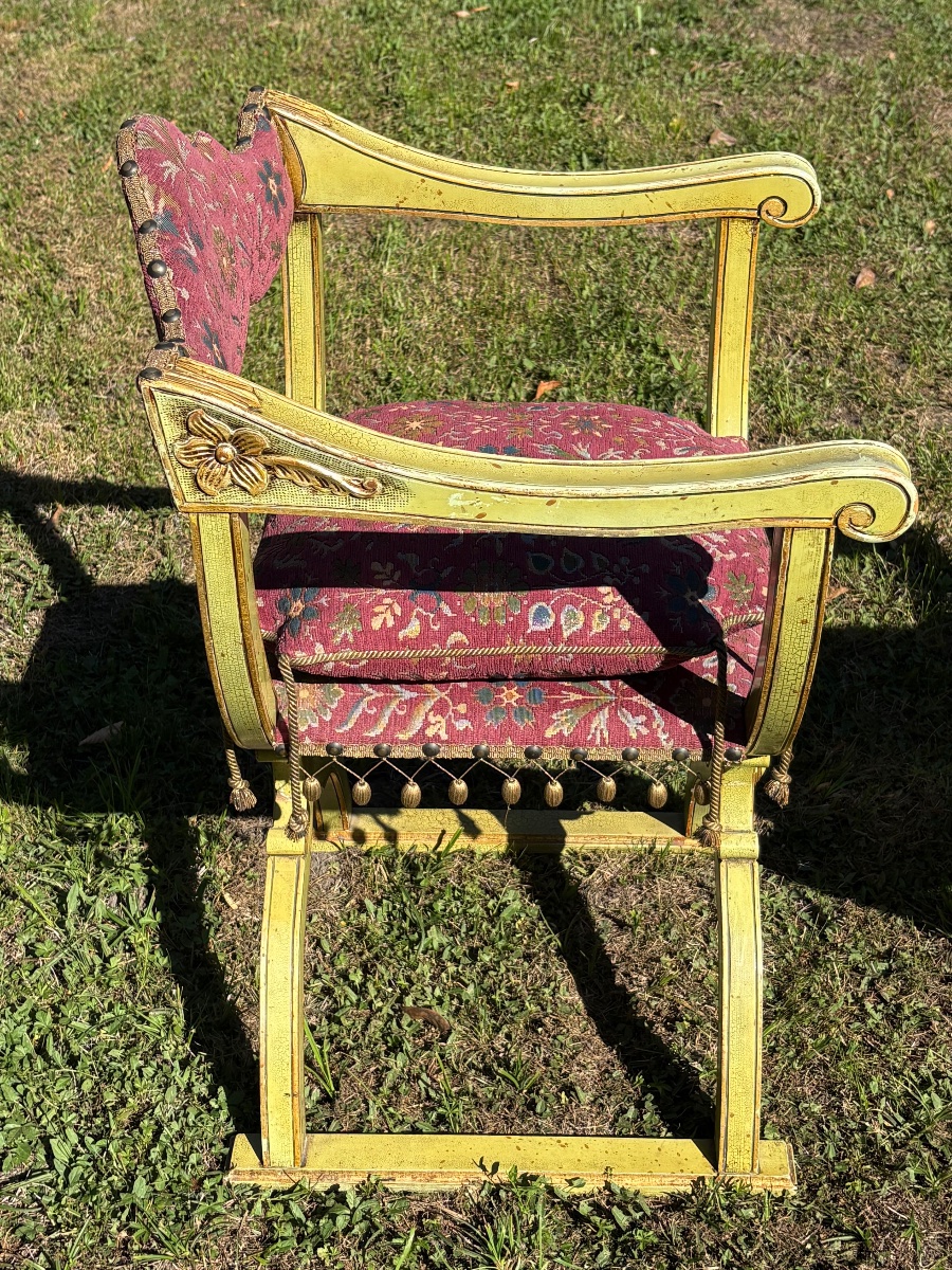 Pair Of Italian Armchairs Made Of Painted Wood Accented With Gilding -photo-1
