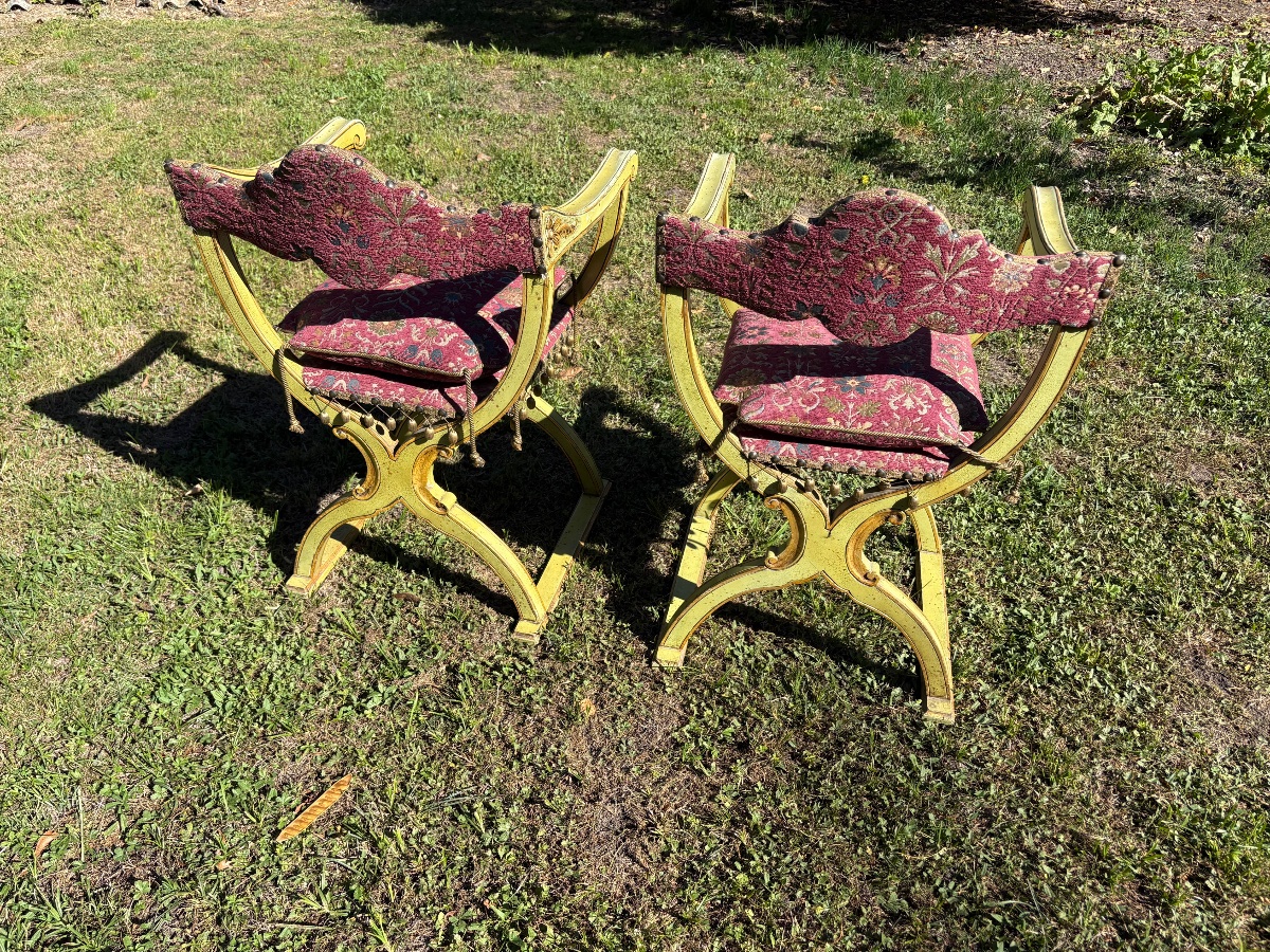 Pair Of Italian Armchairs Made Of Painted Wood Accented With Gilding -photo-3
