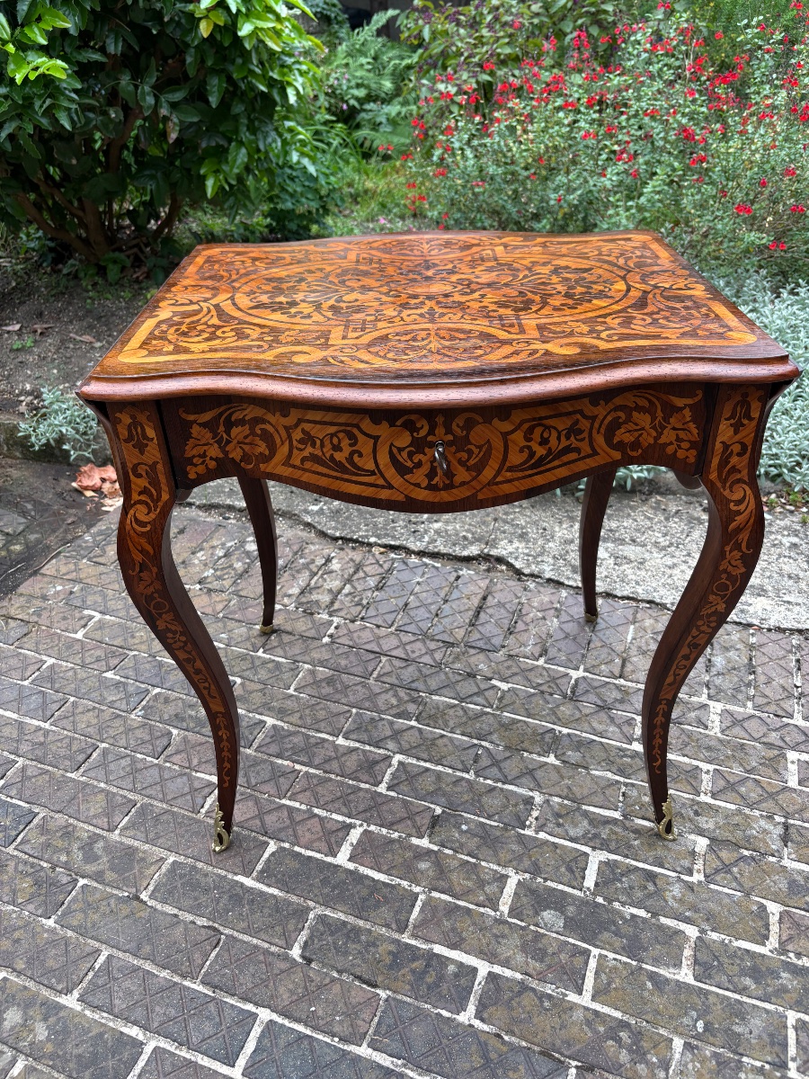 Table Louis XV marqueterie de pampres de vignes -photo-3