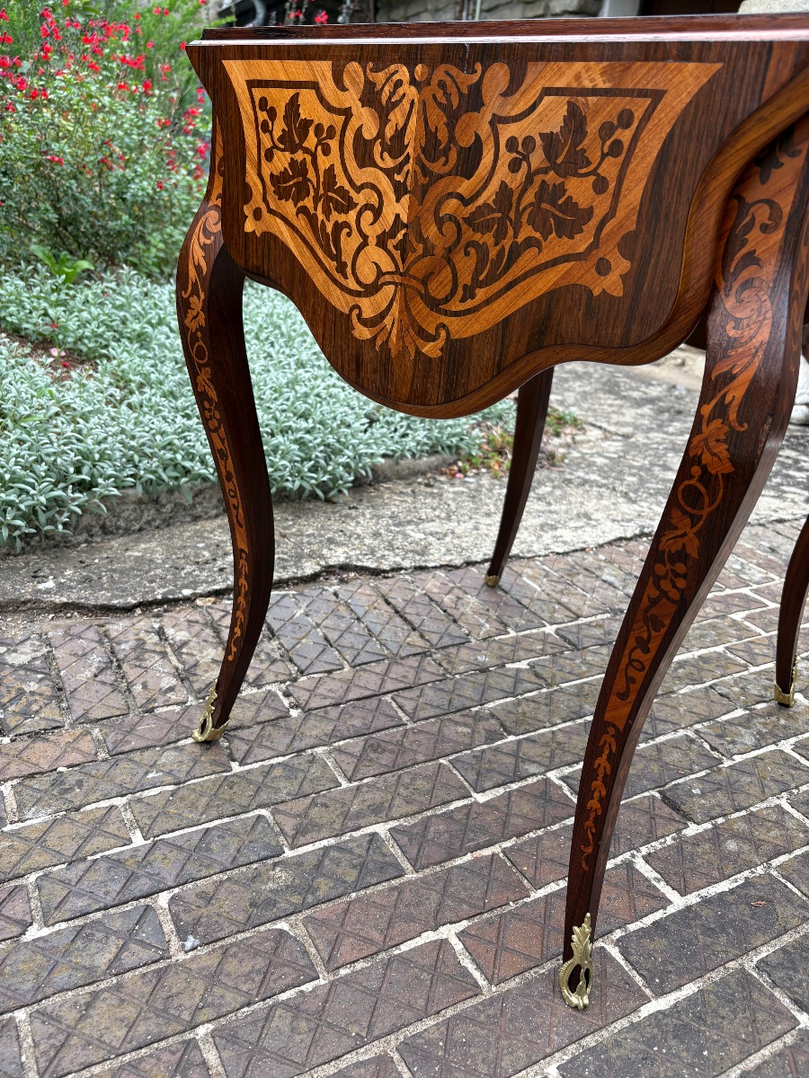 Table Louis XV marqueterie de pampres de vignes -photo-2