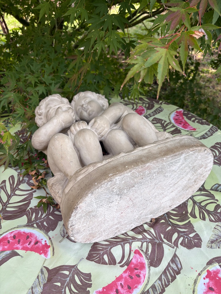 19th-century Stone Sculpture Of Cupid And Zephyr As Children-photo-4