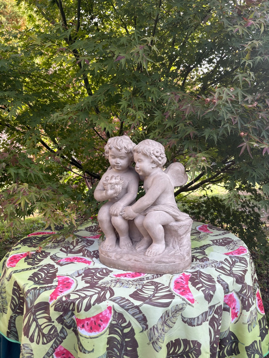 19th-century Stone Sculpture Of Cupid And Zephyr As Children