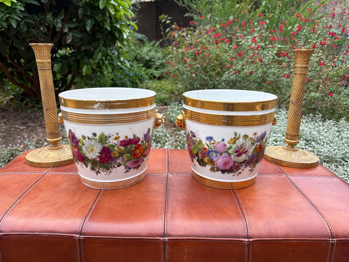 Pair Of Empire-style Porcelain Planters 
