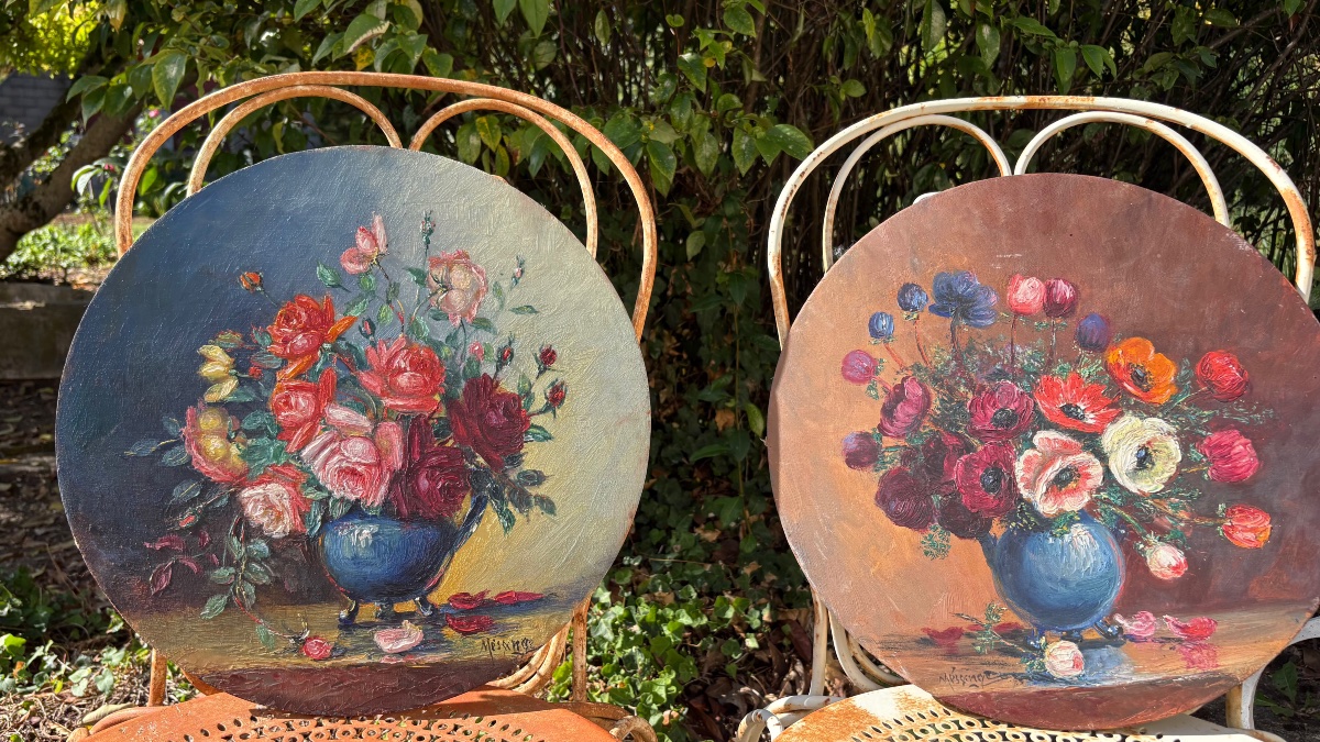 Pair Of Paintings Depicting Bouquets Of Flowers 