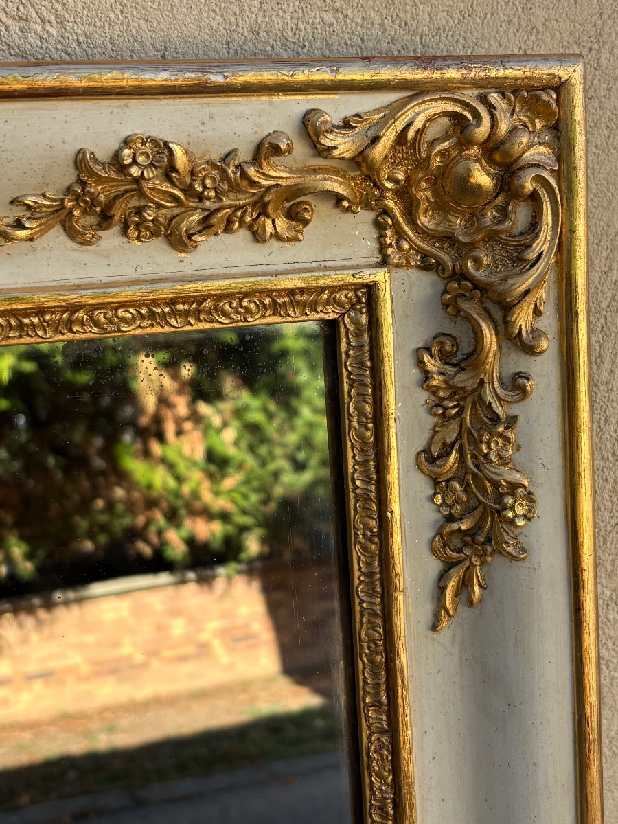 Antique Mirror, Restored With White And Gold Patina, 19th Century-photo-4