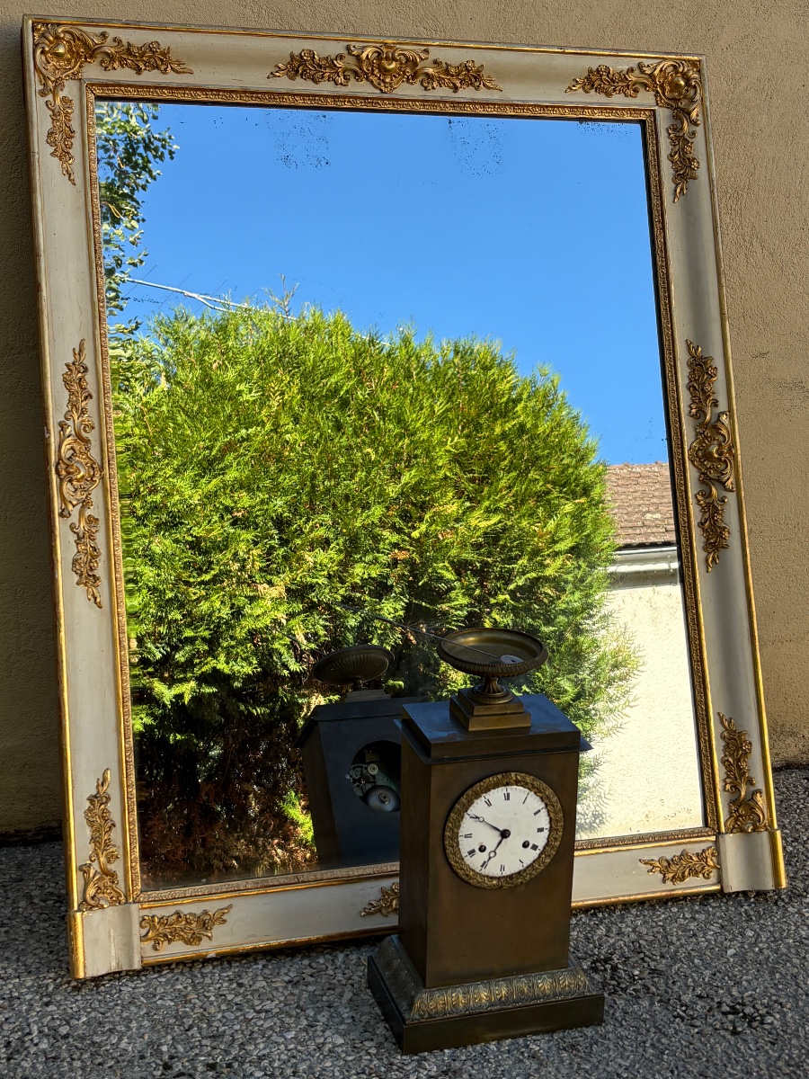 Antique Mirror, Restored With White And Gold Patina, 19th Century-photo-6