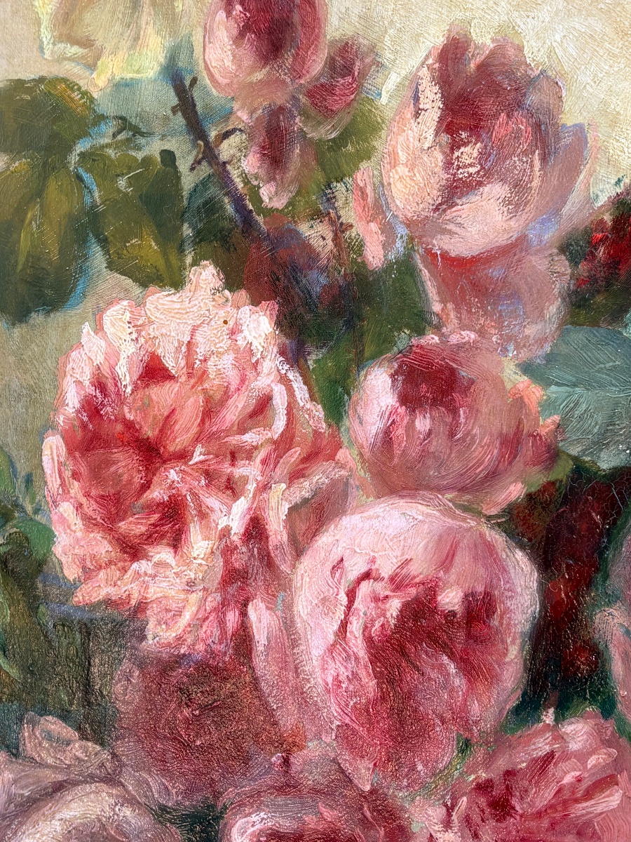 Bouquet Of Roses, Hst, 19th-century Antwerp School-photo-2