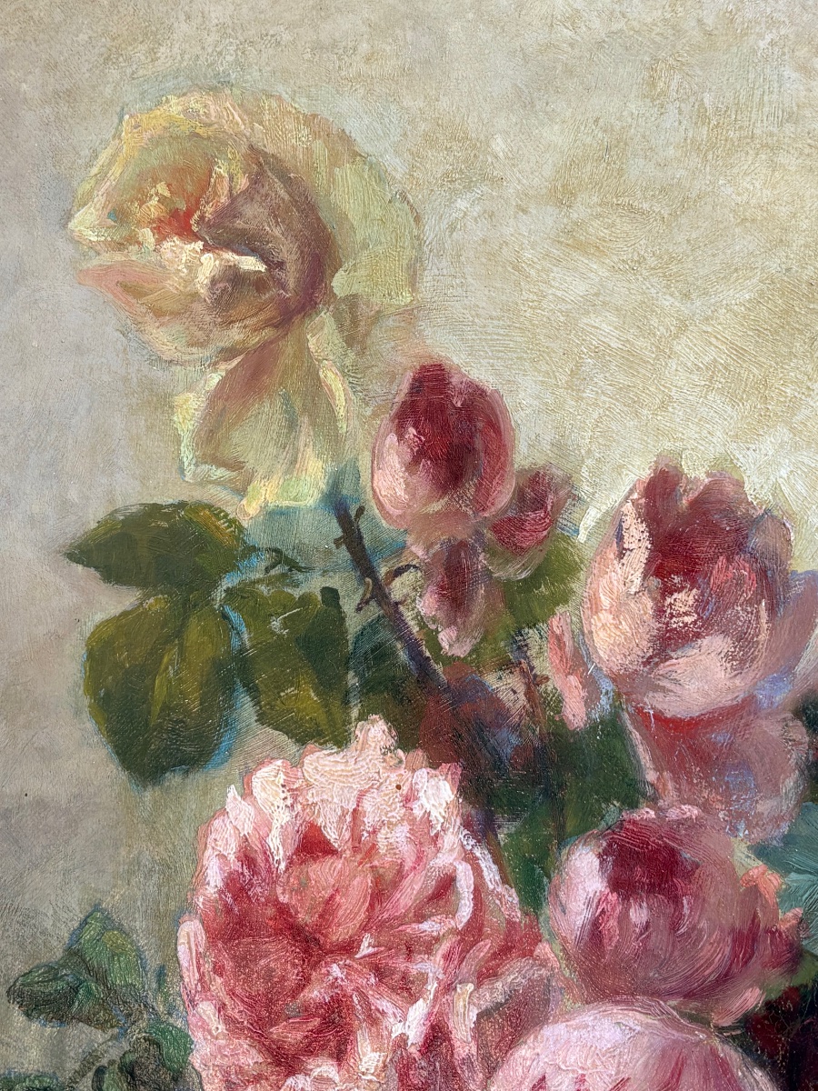 Bouquet Of Roses, Hst, 19th-century Antwerp School-photo-3