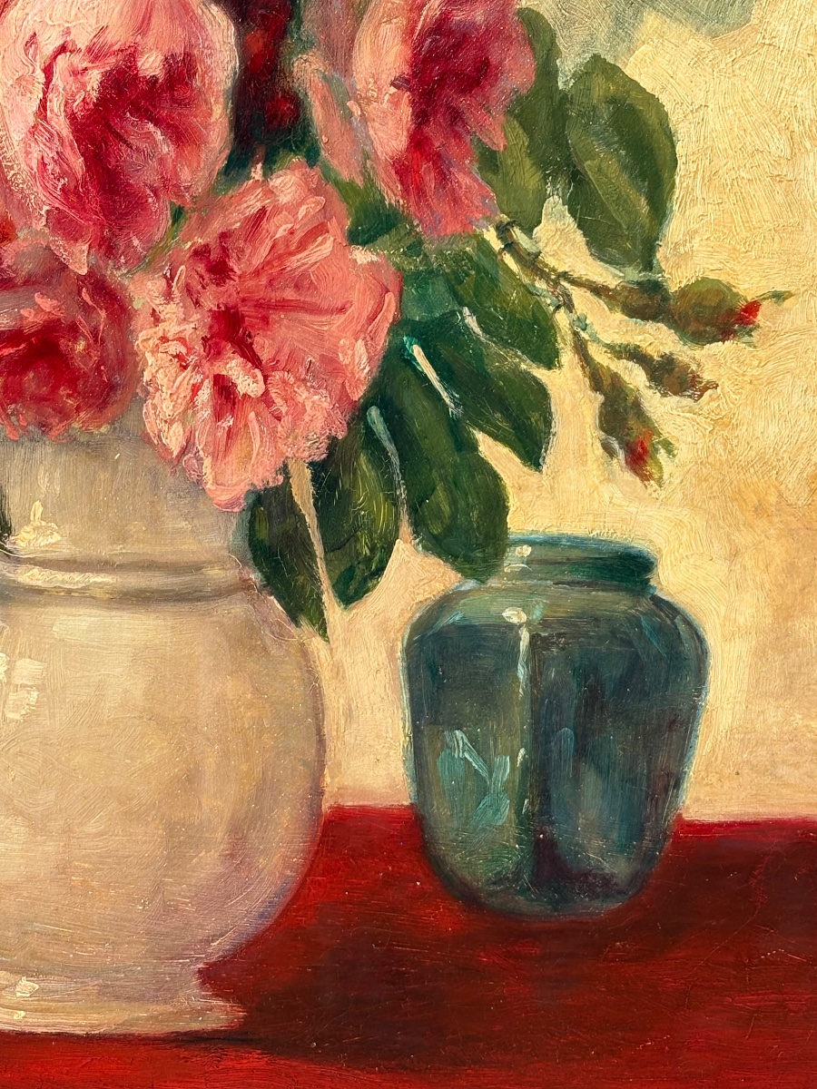Bouquet Of Roses, Hst, 19th-century Antwerp School-photo-4